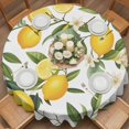 thumbnail image 2 of Yellow Lemon Round Tablecloth 54 inches Green Leaf White Flowers Farm Plant Summer Waterproof Oil-Proof Table Cloth Round Table Cover for Holiday Party Picnic Dinner Decor Indoor and Outdoor Use, 2 of 9