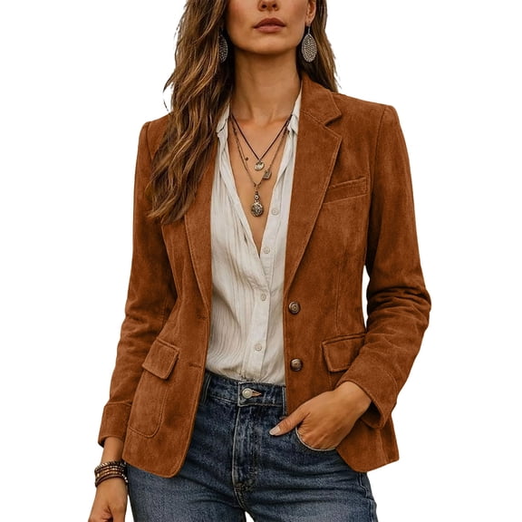 Ladies Faux Suedes Notch Lapel Blazers Jackets Single Breasted Fitted Business Casual Coat