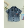 thumbnail image 2 of 4th of July Kids Clothes Boys Girls Short Sleeve Button Down Denim Shirt Skeleton Print Lapel Collar Top for Summer, 2 of 7