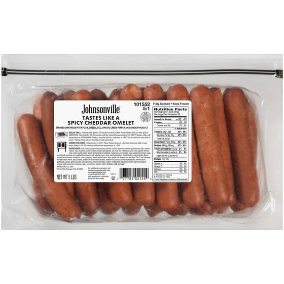 Johnsonville Spicy Cheddar Omelet Links, 80 Ounce -- 2 per case.