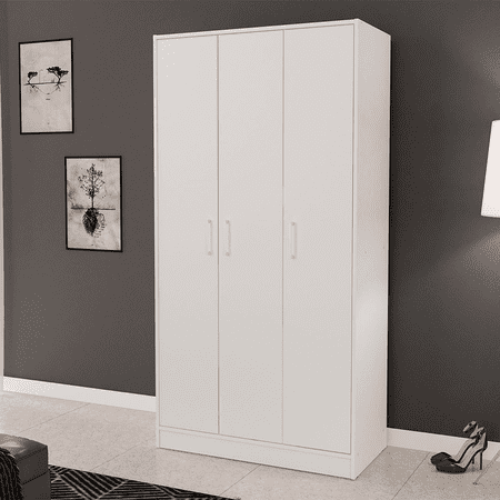 Boahaus Siegen Armoire - White  3 Swing Doors  Ample Storage  Made with Manufactured Wood For Adults