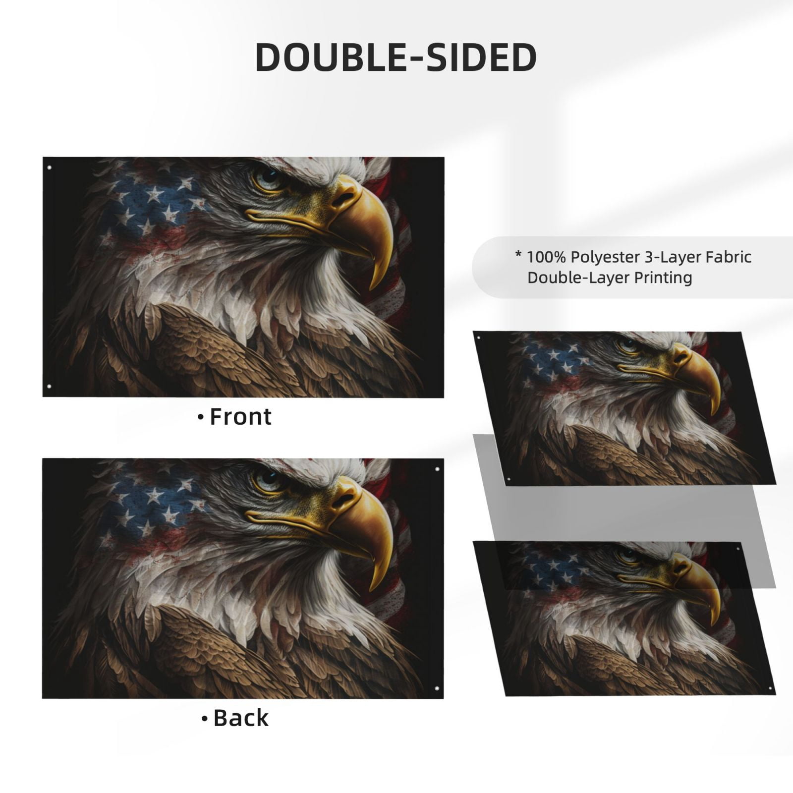 American Flag Bald Eagle USA Double Sided Flag 3x5FT Reversible Garden Flag Outdoor Decor for House, Porch, Lawn, Yard, Indoor Wall, Party Decoration