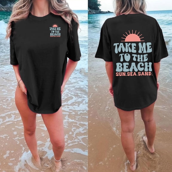Womens T Shirt Beach Oversized Graphic Tees Baggy Shirts Summer Tops Womens Tops Dressy Casual Black L