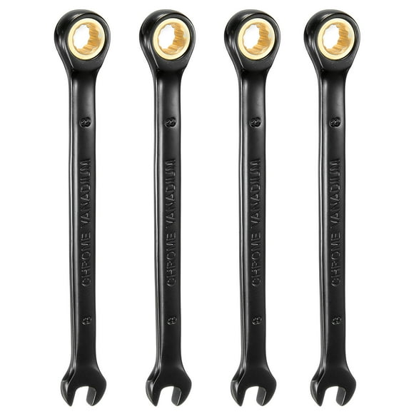 Uxcell 4Pcs Ratcheting Wrench 8mm Metric Open End Wrench 72-Teeth CR-V Steel 12 Point Nickel Plated Combination Ratchet Wrench