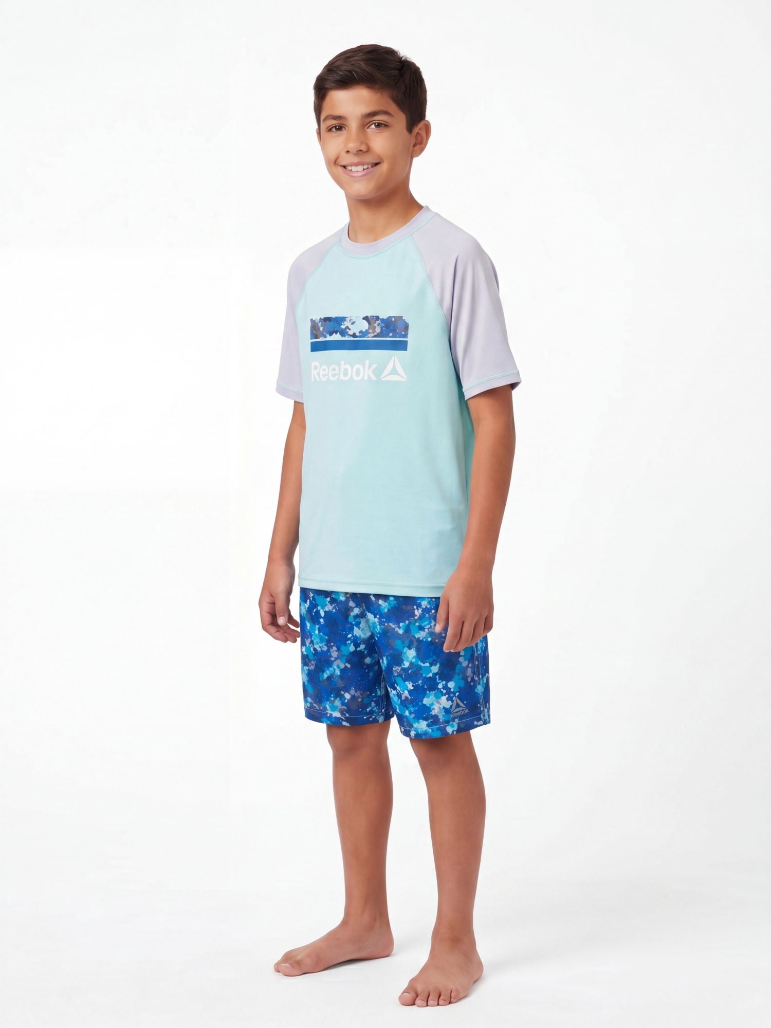 Reebok Boys Volley Swim Trunks with Elastic Drawstring Waistband and UPF 50+ Protection, Sizes 4-18