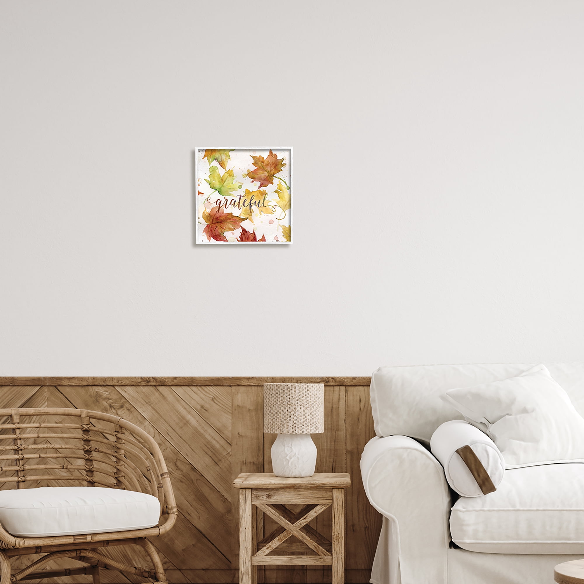 Stupell Industries Grateful Fall Maple Leaves Holiday Painting White Framed Art Print Wall Art, 12 x 12