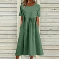thumbnail image 3 of Lindbes 2024 Été Nouveau P-2TG Vintage Coton Lin Robe Femme Décontractée Ample Col Rond Manches Courtes Mode Maxi Robes Vestidos Mujer, 3 of 7