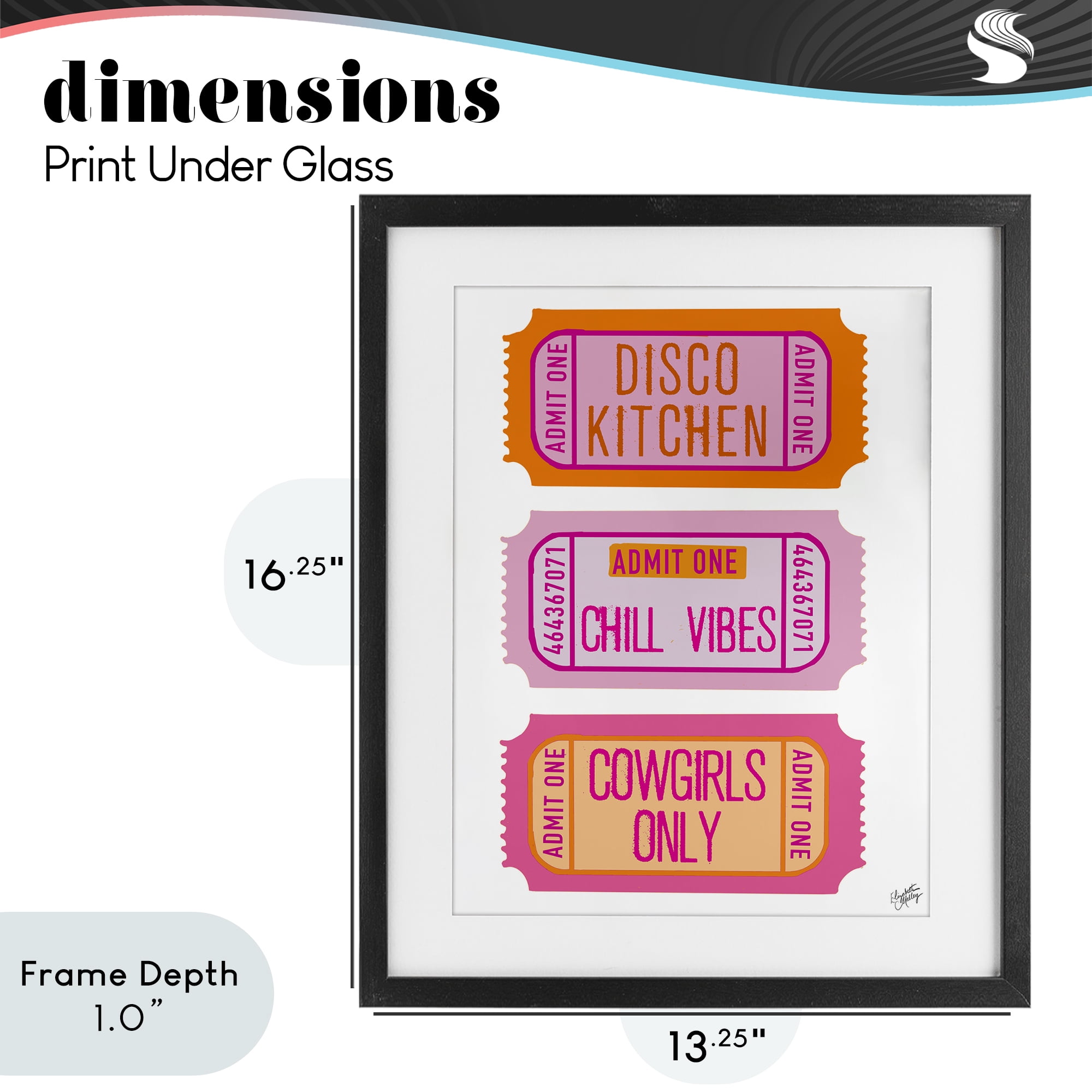 Stupell Industries Disco Cowgirl Ticket Phrases Black Framed Print Under Glass, design by Elizabeth Medley