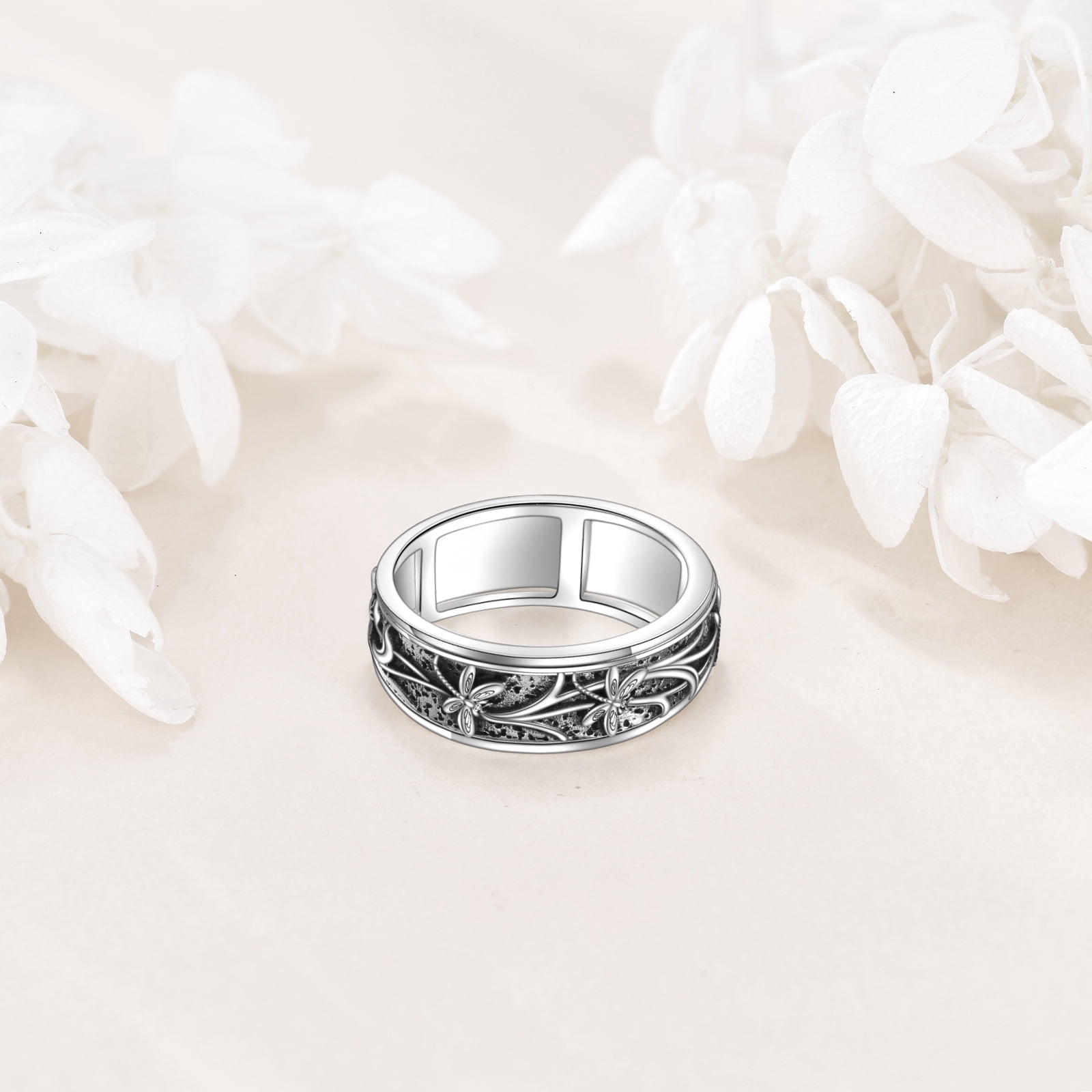 YAFEINI Fidget Spinner Ring Sterling Silver Anti Anxiety Rings Funny Relax Jewelry Gift for Women Men (Dragonfly, 9)