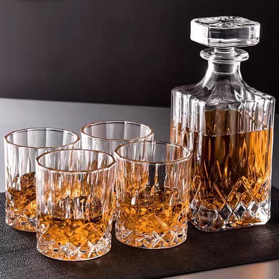 Taotique Whiskey Decanter Set with Glasses, 5Pcs - Premium Gift Box for Men and Women - Rock Tumblers and Bottle for Bourbon, Cognac, and Liquo,Rum,Liquor - Old Fashioned Glassware