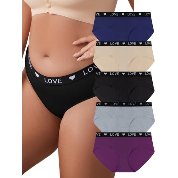 Buankoxy Underwear for Women Plus Size Cotton Mid Rise Panties Full Coverage Briefs 5 Pack,Size 7