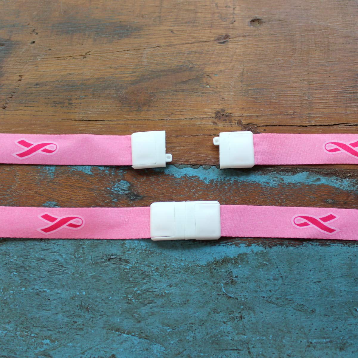 100 Pieces Breast Cancer Awareness Pink Paper Ribbons Cutouts Support Cards with 100 Pieces Pink Wooden Clips