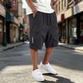 thumbnail image 2 of Mens Summer Shorts Elastic Waist Drawstring Solid Color Cargo Pants with Pockets Shorts, 2 of 3