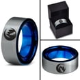 thumbnail image 4 of Tungsten Crescent Moon Howling Wolf Forest Trees Engraved Band Ring 8mm Men Women Comfort Fit Blue Flat Cut Brushed Gray Polished, 4 of 4