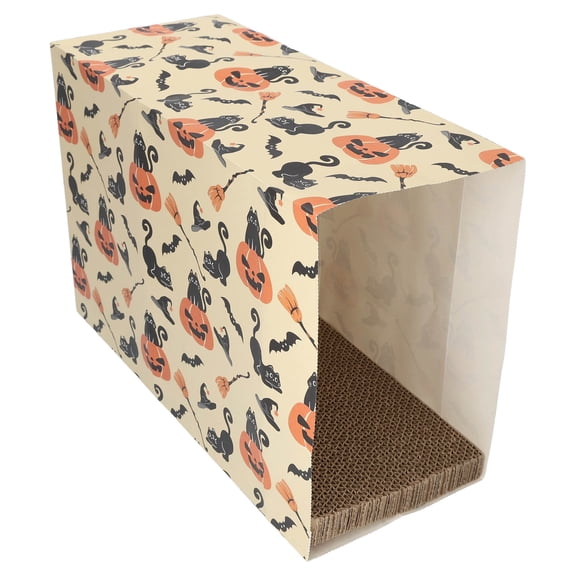 Vibrant Life Halloween Paper Bag with Cat Scratching Pad and Catnip, Cats and Pumpkins, Orange and Black