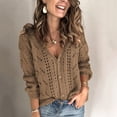 thumbnail image 4 of Rigardu cardigan for women Women Solid V-Neck Single-breasted Buttons Hollow Out Cardigan Sweater Coffee + 14-16, 4 of 5