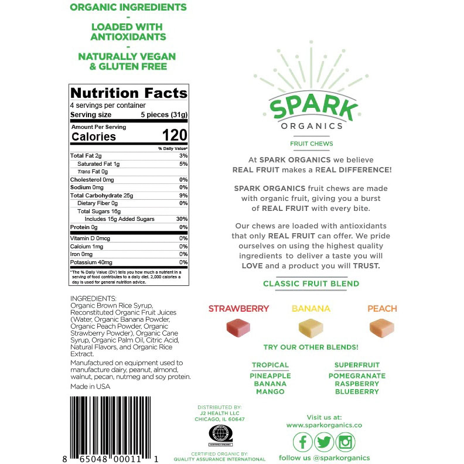 Spark Organics Classic Blend Flavored Fruit Chews, Dye Free Candy, 4 oz