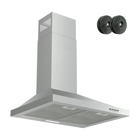 FIREGAS Wall Mount Range Hood 30 inch with Ducted/Ductless Convertible, 450 CFM Stainless Steel Chimney-Style Kitchen Hood, Over Stove Vent Hood with 3 Speed Fan, LED Light