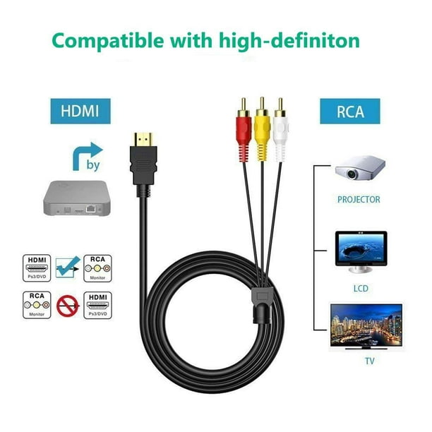 Adaptateur et convertisseur CABLING ® câble HDMI vers RCA, HDMI mâle vers  3RCA AV composite mâle M/M connecteur câble adaptateur Cordon émetteur (pas  de fonction de conversion de