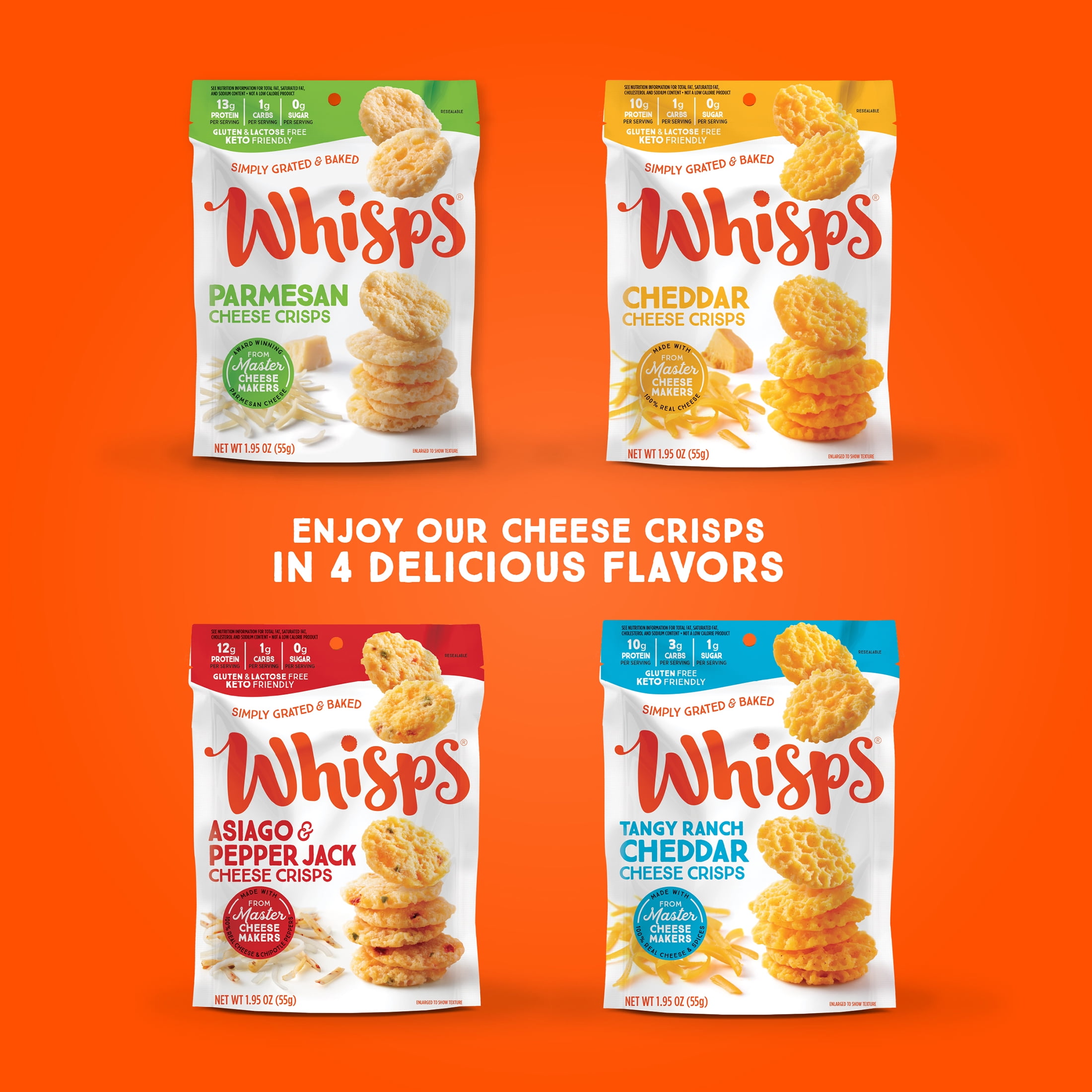 Whisps Parmesan Cheese Crisps, 100% Real Cheese Baked Snack, 1.95 oz