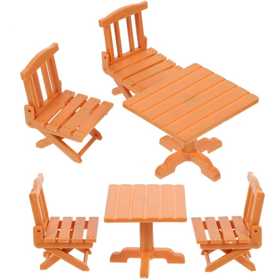 unbranded  2 Sets Dollhouse Table and Chairs Artificial Plants for Decor Outdoor Mini Toys