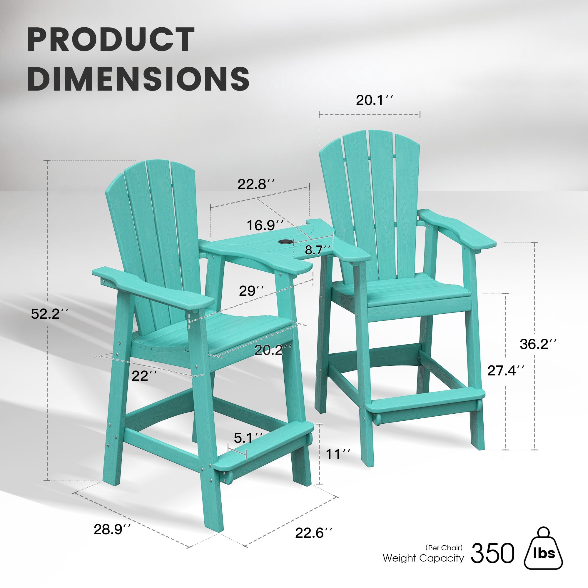 Vicllax Outdoor Tall Adirondack Chairs Beach Style HDPE for Garden 28.9"Lx22.6"Wx52.2"H