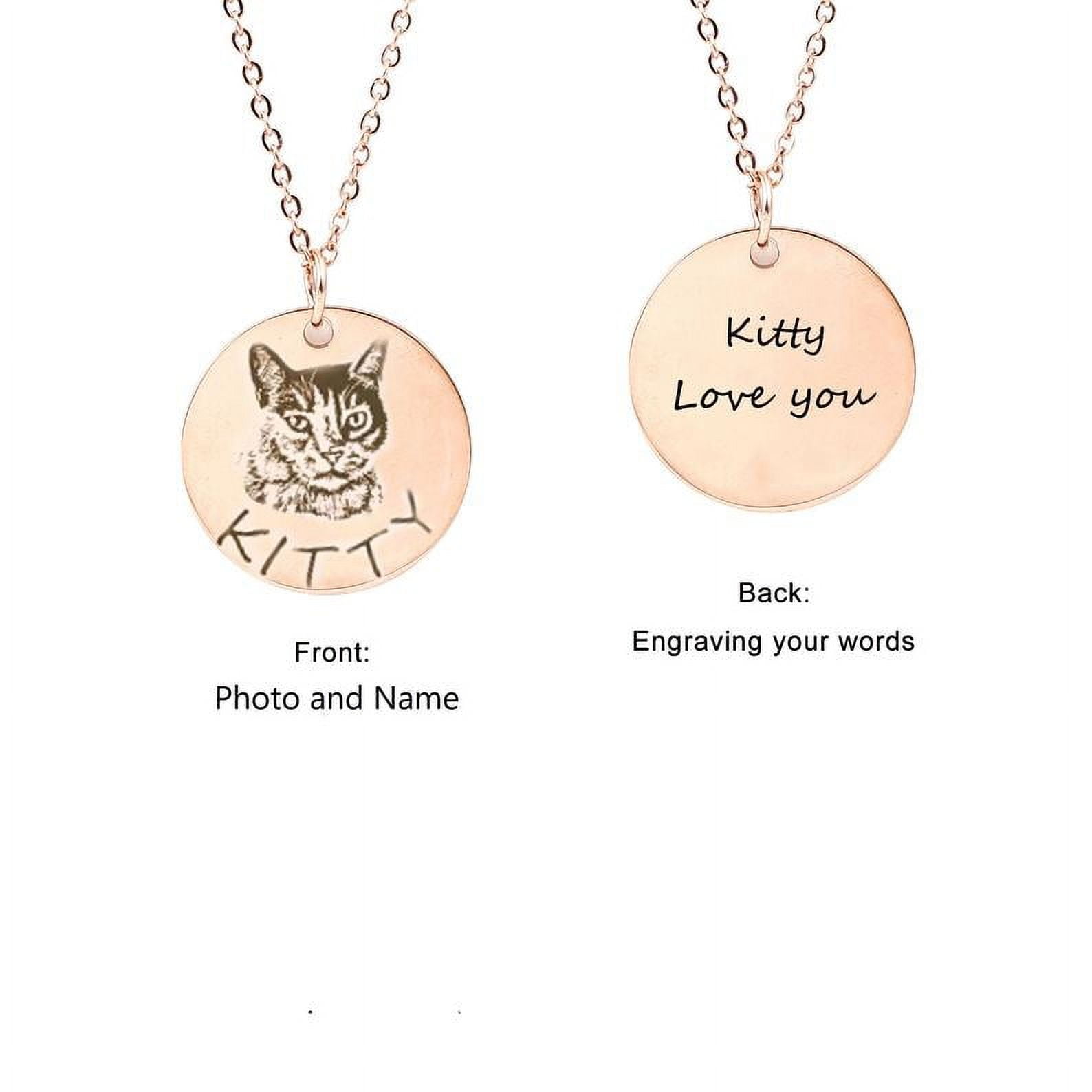 Personalized Dog Portriat Round Necklace - Rose Gold Stainless Steel - Engravable Pet Necklace - Cat Dog Portrait - Mother's Day Gift for Her - Jewelry Gift Box