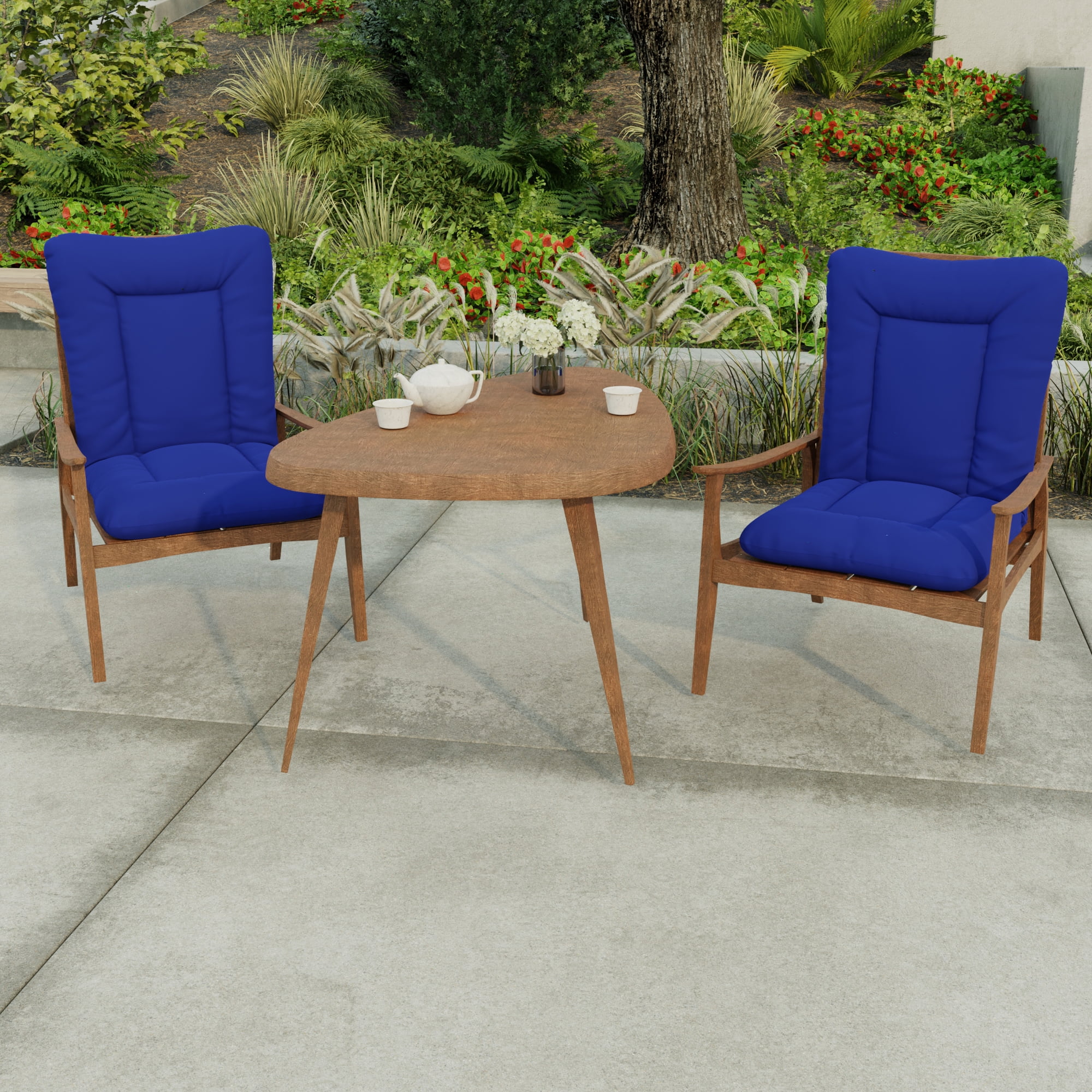 Jordan Manufacturing 38" x 21" Veranda Cobalt Blue Solid Rectangular Outdoor Wrought Iron Chair Cushion with Ties and Hanger Loop