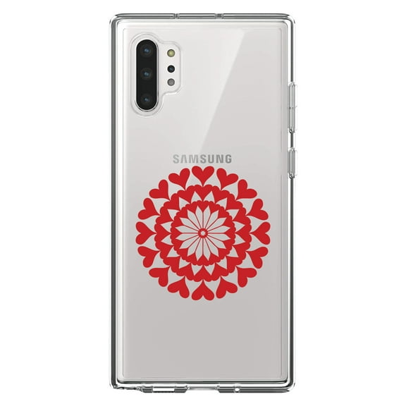 DistinctInk Clear Shockproof Hybrid Case for Galaxy Note 10 PLUS (6.8" Screen) - TPU Bumper Acrylic Back Tempered Glass Screen Protector - Red Hearts Mandala