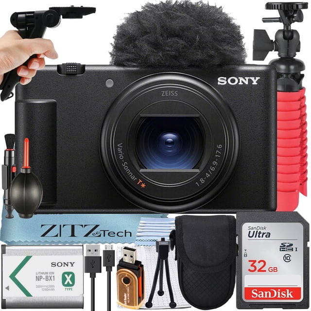 Sony ZV-1 II Digital Camera (Black) for Vloggers with SanDisk 32GB Memory Card + Tripod + ZeeTech Accessory Bundlevbnv