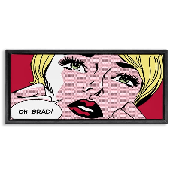 Stupell Industries Iconic Pop Comic Woman People Painting Black Floater Framed Canvas Art Print Wall Art, 25 x 11