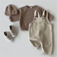 thumbnail image 3 of XXWXYD 2025 New Baby Boy Girl Corduroy Bib Overalls Cotton Button Suspender Overalls Plain Romper Loose Jumpsuit for Classic Casual Lightweight Clothes(3-6 Months,Beige), 3 of 6