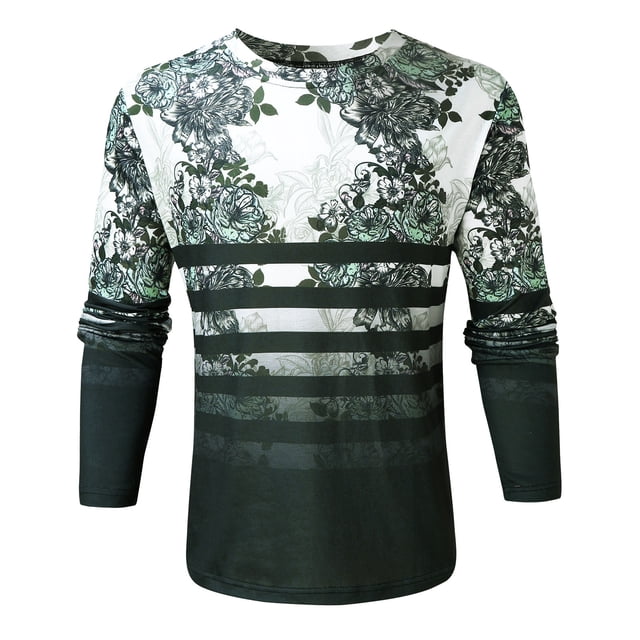 Pompotops T-shirt à Manches Longues pour Homme, Col Rond, Imprimé, Style Ethnique d'Automne, en Solde
