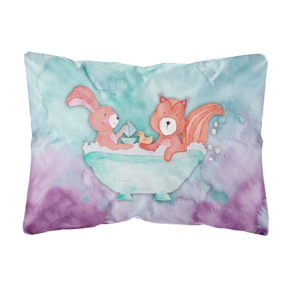 Carolines Treasures BB7348PW1216 Rabbit and Squirrel Bathing Watercolor Canvas Fabric Decorative Pillow  12H x16W