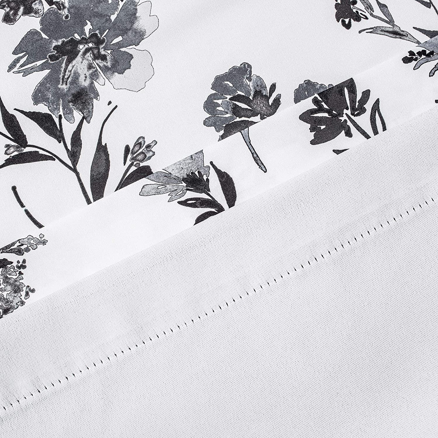 DriftAway Sylvia Floral Botanical Herbs Watercolor Printed Pattern Lined Blackout Thermal Insulated Window Curtain Valance Rod Pocket Single 52" x 18" Plus 2" Header Black White