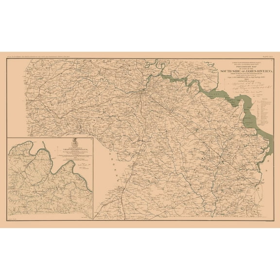 Historical Civil War Map - Chancellorsville James River Virginia Battlefield - Campbell 1894