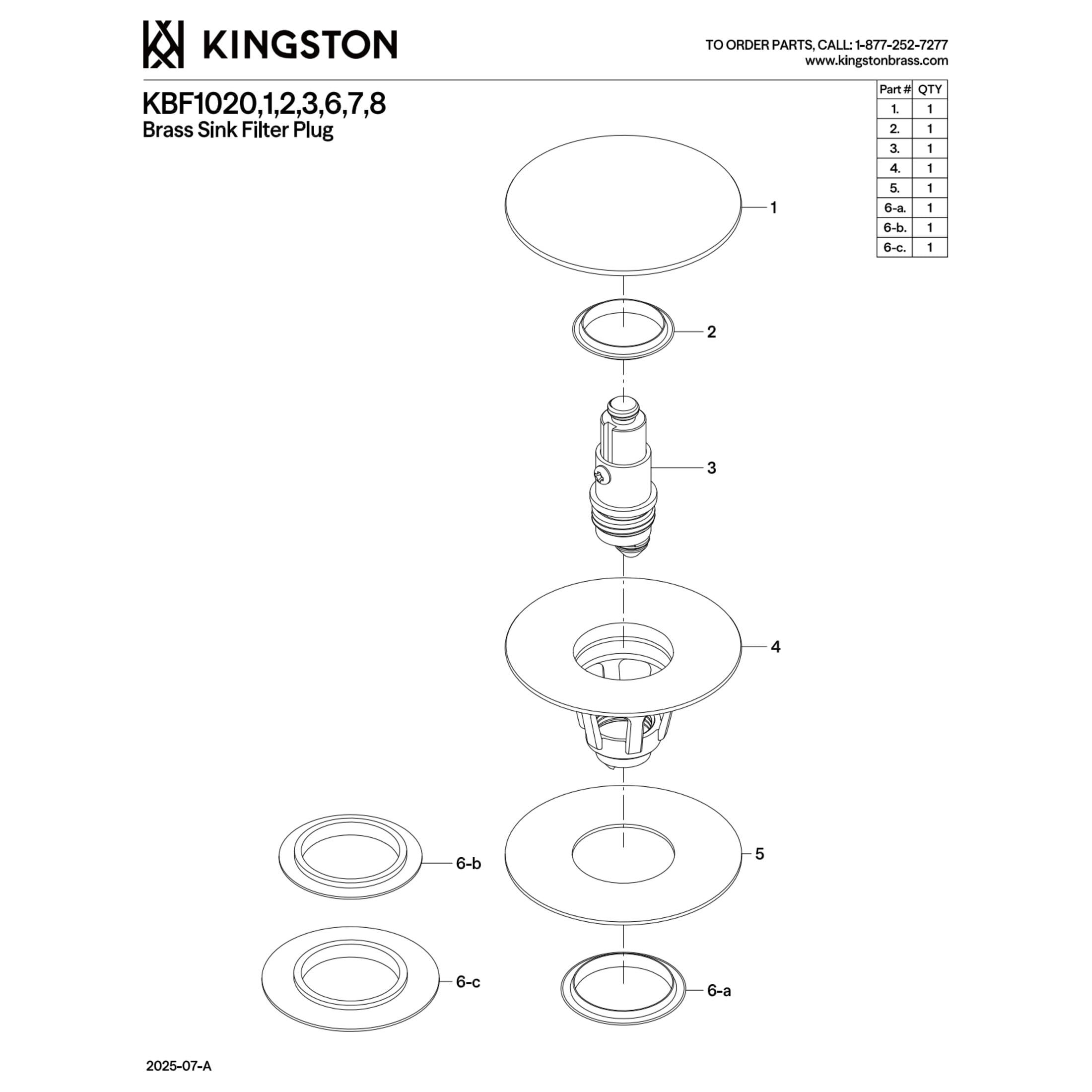 Kingston Brass KBF1026 Trimscape Brass Sink Filter Plug (Umbrella Pop-Up), Polished Nickel