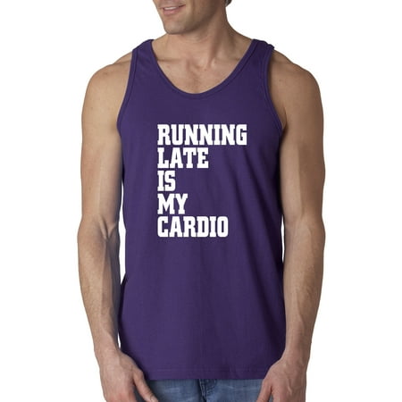 New Way 741 - Men's Tank-Top Running Late Is My Cardio Workout 3XL (Best Non Running Cardio Workouts)