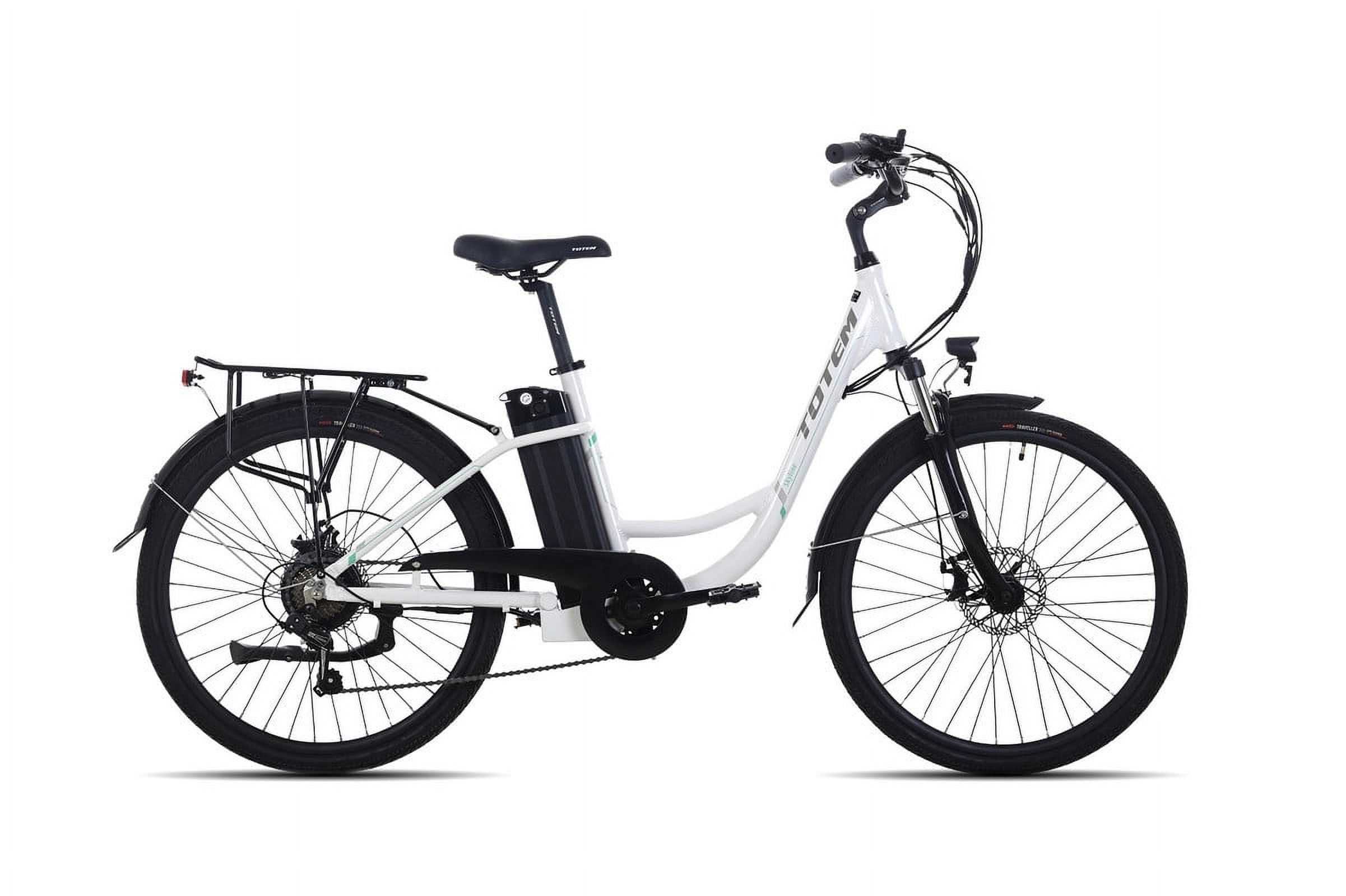 Totem Skyline Electric Bike for Adults, 26” Ebike 350W Powerful Motor, 36V 10.4Ah Removable Battery Electric Cruiser Bike, Shimano 7-SPEED Gears, Electric City Commuter Bike, White