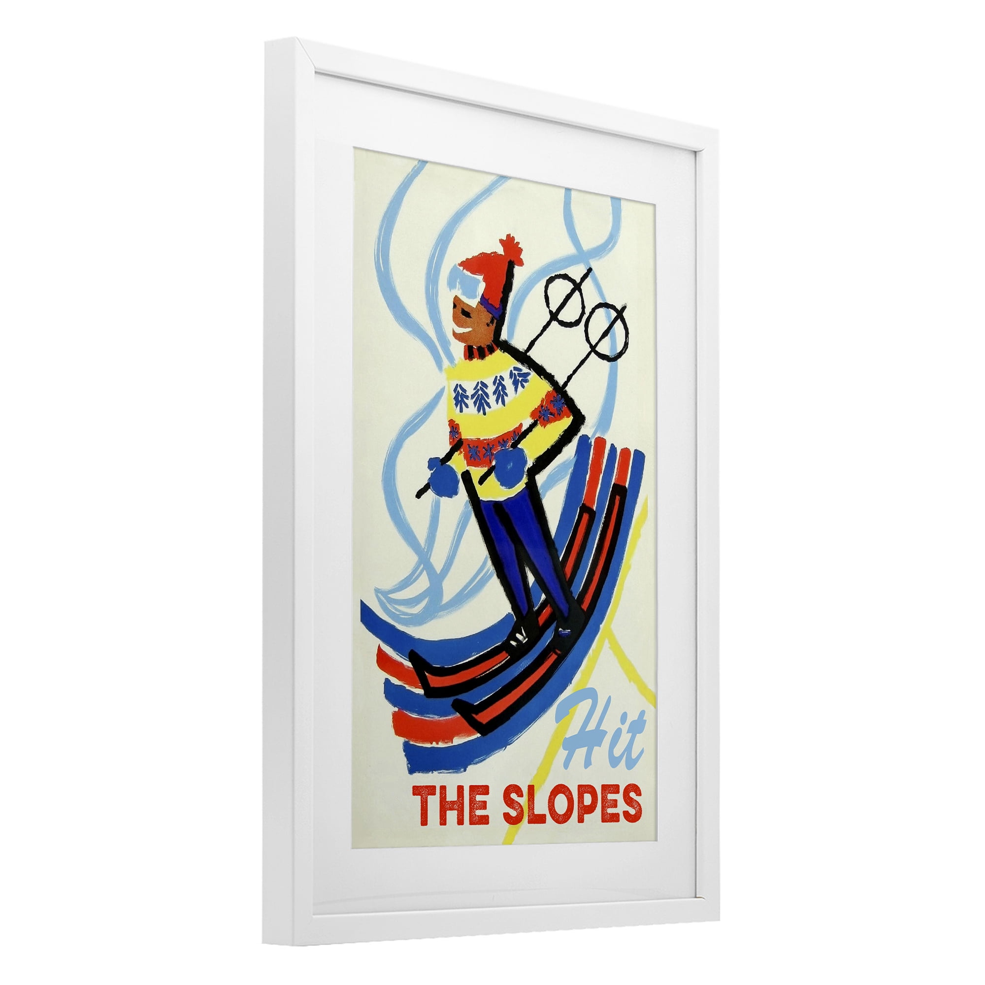 Stupell Industries Vintage Hit The Slopes White Framed Print Under Glass, design by Grotto Studios