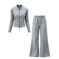 thumbnail image 3 of WAVSUF Girls Fall Outfit Sets Long Sleeve Zip Up Jacket and Flare Yoga Pants Casual Sport Clothes 2 Piece Gray 2, 3 of 8
