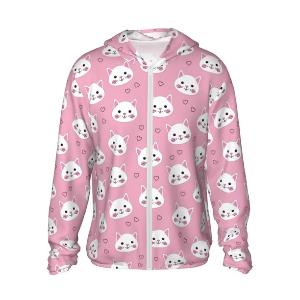 Fotbe Cute Cat Chaqueta con Protección Solar UPF 50+ para Hombre y Mujer, Camisa con Capucha y Bolsillos-X-Large