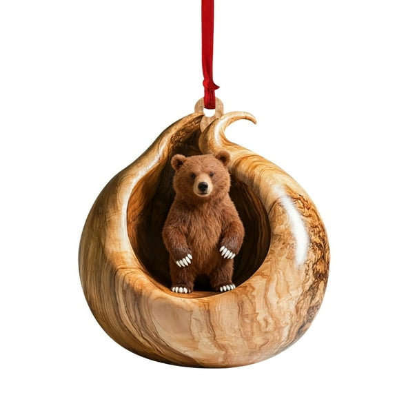 Wooowa Woodland Animal Acrylic Tree Hole Ornaments, 3D-Cut Hanging Decor for Xmas Tree