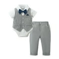 thumbnail image 3 of CARETOO Baby Boy Clothes Suits Gentleman Outfits Short Sleeve Romper Shirts Vest Pants Bowtie 3-24M, 3 of 4