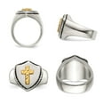 thumbnail image 2 of 14K Gold Diamond Cut Cross Accent on Stainless Steel Antique Style Shield Signet Ring Size 9, Religious Men's Ring Jewelry, 2 of 3