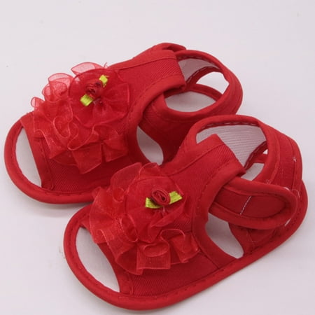 

Baby Girls Crib Shoes Soft Sole Anti-slip Sneakers Flower Sandals Red 12