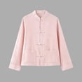 thumbnail image 4 of Miqool Women's Mandarin Collar Shirt Jacket Vintage Long Sleeve Button Knot Closure Lightweight Coat with Pockets, 4 of 8