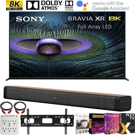 Sony XR75Z9J Z9J Bravia XR Master Series - 8K LED HDR 75" Smart TV (2021) Bundle with Deco Home 60W 2.0 Ch Soundbar w/subwoofer + Wall Mount Kit + Premiere Movies Streaming + 6-Outlet Surge Adapter