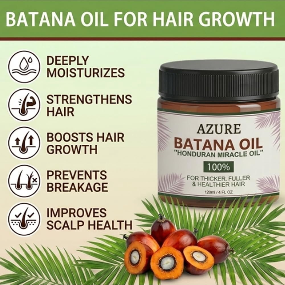 AZURE 100% Pure Batana Oil for Hair Care – Helps Support Hair Thickness, Texture & Scalp Nourishment, Natural Plant-Based Formula for Healthy-Looking Hair(1PC)