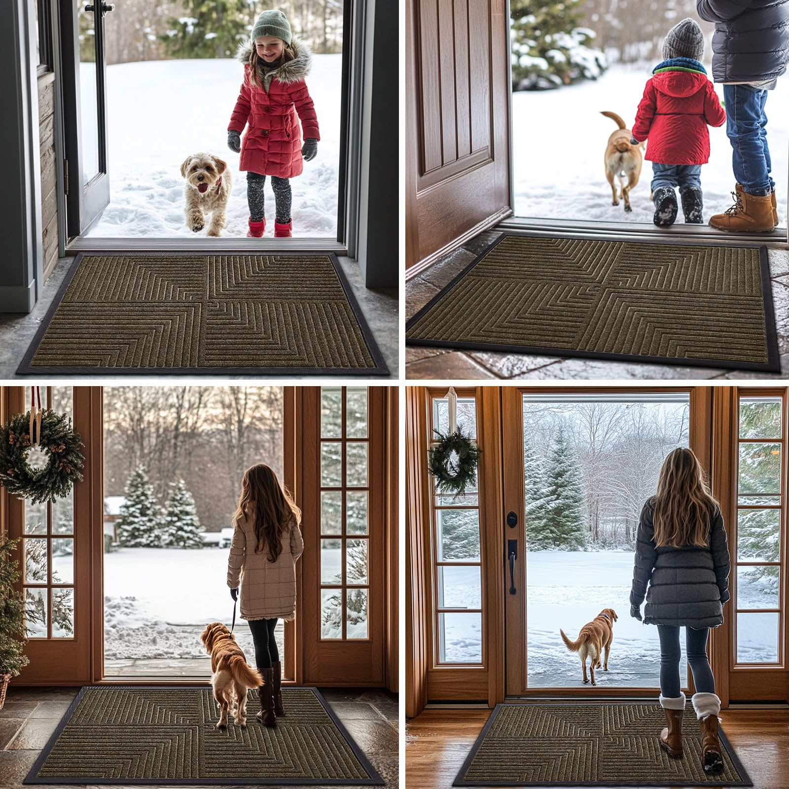 Buganda Heavy Duty Rubber Door Mat for Outside Entry, 17" x 29.5" Non-Slip Waterproof Doormat for Inside, Low Profile Dirt Trapper Doormat, Brown